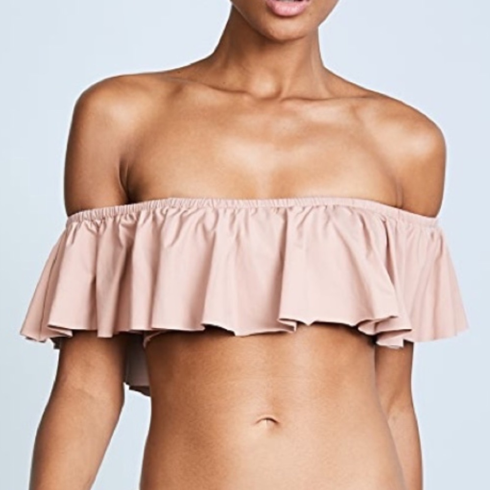 L*SPACE Swim "Hey Girl" Ruffle Off The Shoulder Bandeau Bikini Top Blush